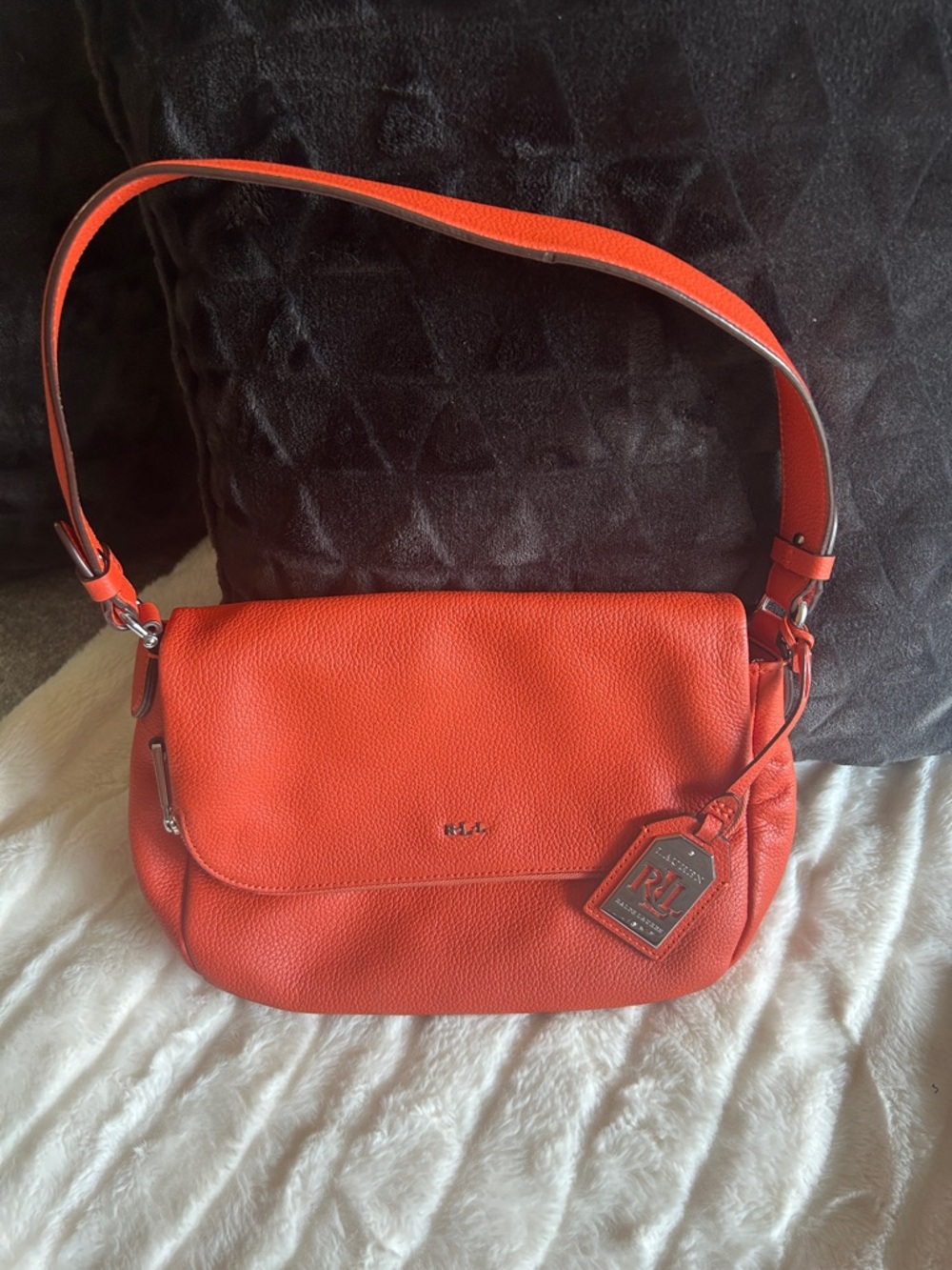 Ralph Lauren Bright Orange Leather Shoulder Bag